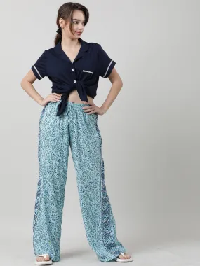 Women Light Blue Floral Print Lounge Pants Women Light Blue Floral Print Lounge Pants