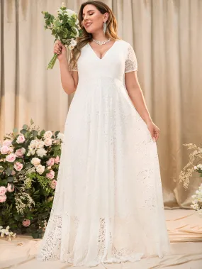 Women Plus Size Floral Lace V-neck Short Sleeve Long Maxi Dresses Women Plus Size Floral Lace V-neck Short Sleeve Long Maxi Dresses