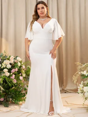 Women Plus Size V-neck Short Ruffle Sleeve Long Chiffon Maxi Evening Dresses Women Plus Size V-neck Short Ruffle Sleeve Long Chiffon Maxi Evening Dresses
