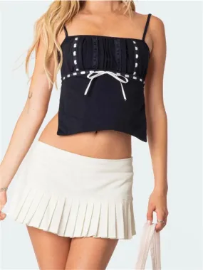 Women Summer Backless Spaghetti Strap Sleeveless Square Neck Lace Trim Mini Vest Streetwear 2024 Crop Top Women Summer Backless Spaghetti Strap Sleeveless Square Neck Lace Trim Mini Vest Streetwear 2024 Crop Top