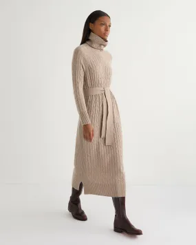 Women's Longline Cable Cashmere Dress Oatmeal Brown Women's Longline Cable Cashmere Dress Oatmeal Brown