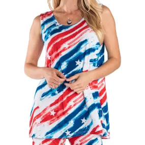 Women's Made in USA Paintbrush Stars and Stripes Sleeveless Tunic Women's Made in USA Paintbrush Stars and Stripes Sleeveless Tunic