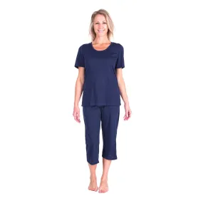 Women's Moisture Wicking Scoop Neck Drawstring Capri Pajama Set Women's Moisture Wicking Scoop Neck Drawstring Capri Pajama Set