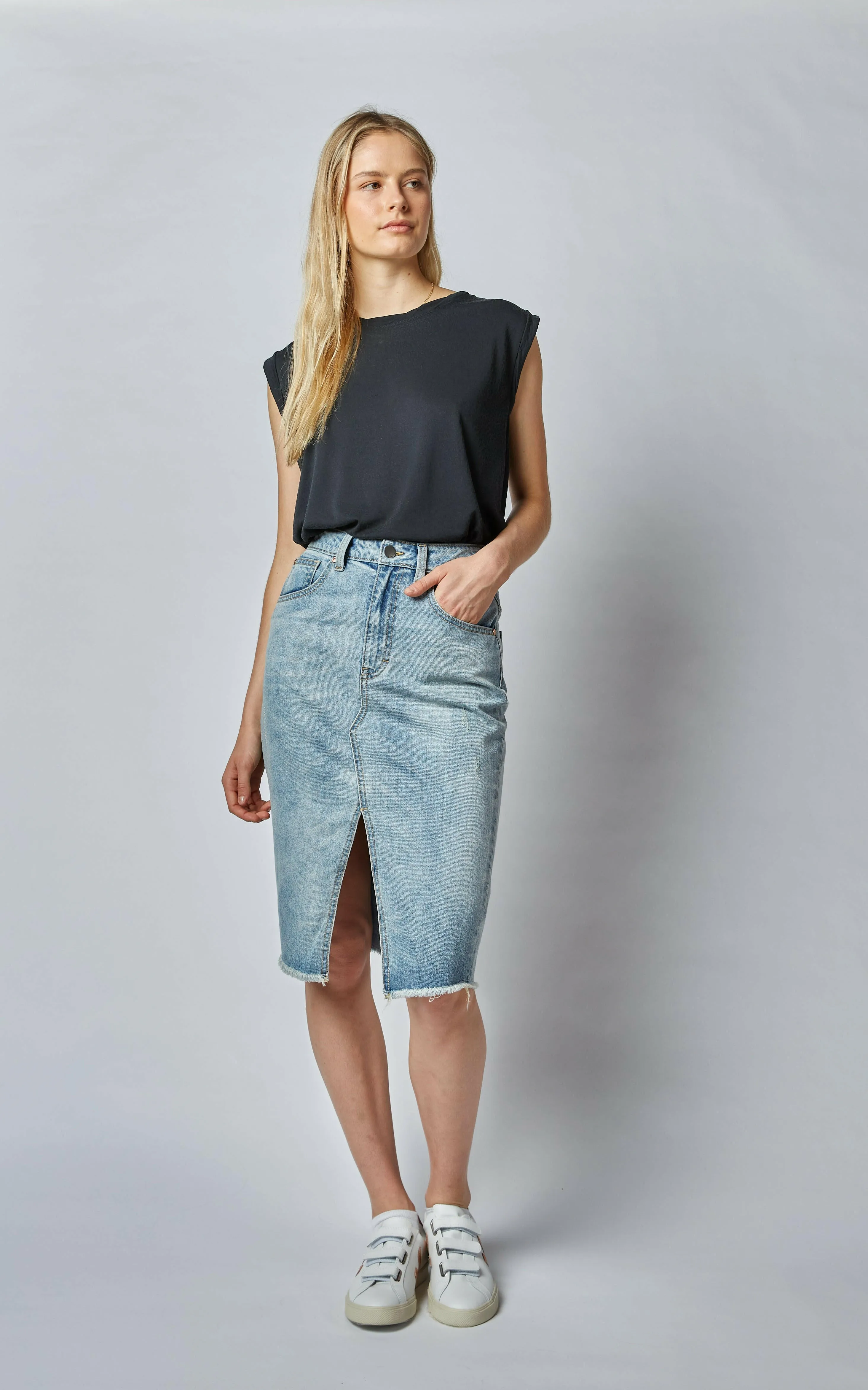 Worn High Waisted Revival Denim Skirt