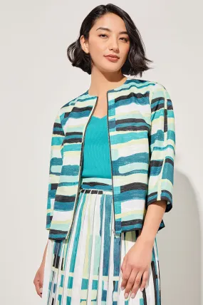 Zip-Front Jacket - Collarless Abstract Woven Zip-Front Jacket - Collarless Abstract Woven